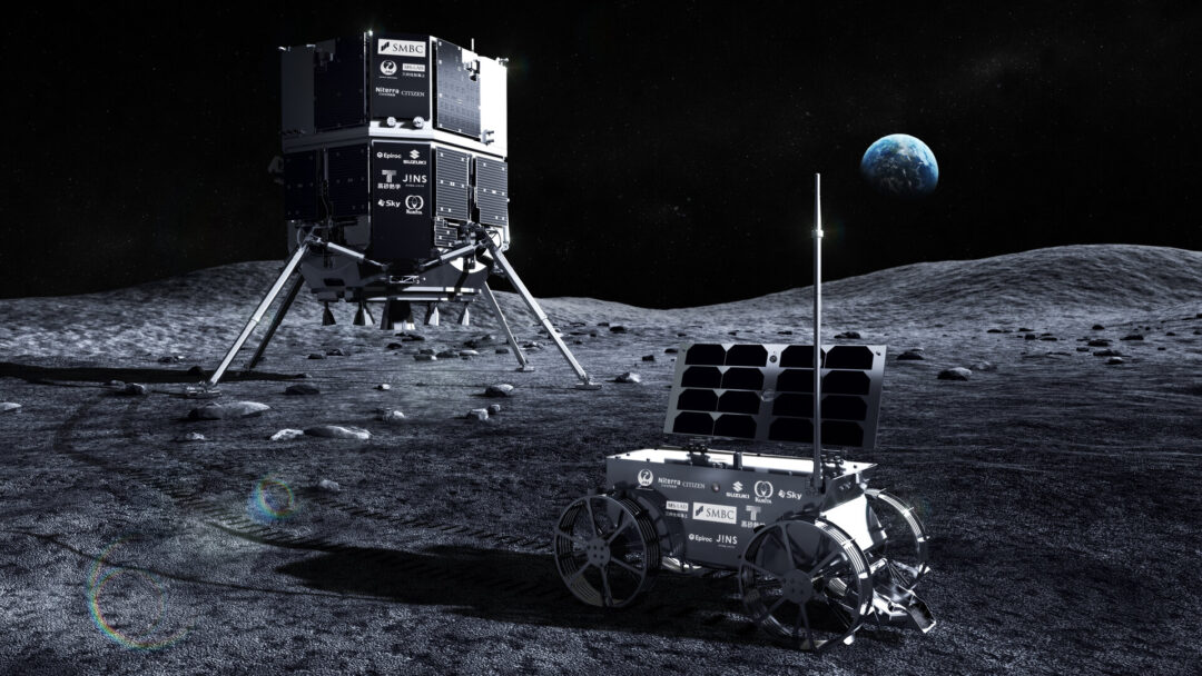 Impresión artística del módulo de aterrizaje RESILIENCE y el microrover TENACIOUS de ispace en la superficie lunar. Foto: Ispace.