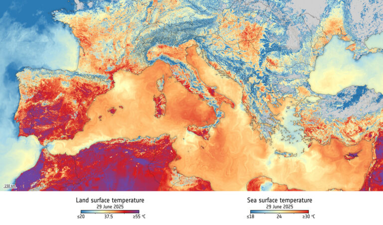 La ola de calor de Europa vista desde el espacio. Foto: ESA.